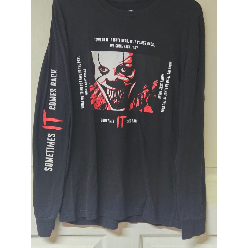 IT Chapter Two Pennywise Long Sleeve Graphic T-Shirt Black Mens Medium Horror